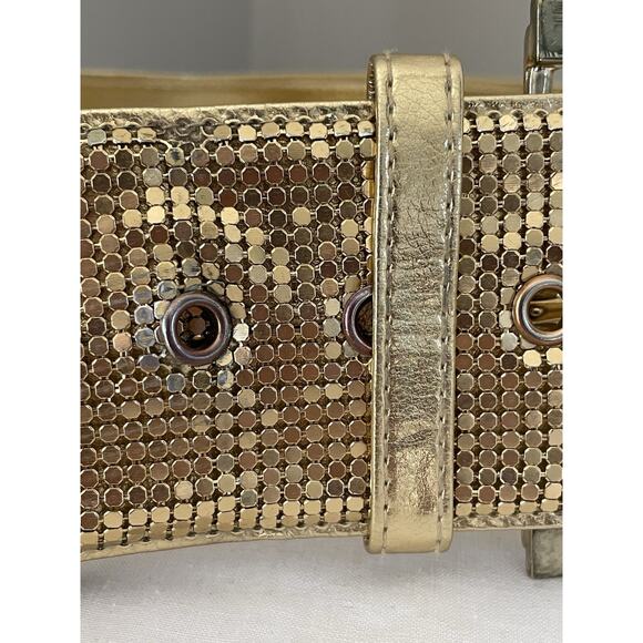 Vtg Hyde Collection Metallic Gold Mesh Belt Wide Buckle Sz M 70s 80s Chainmail main image 7